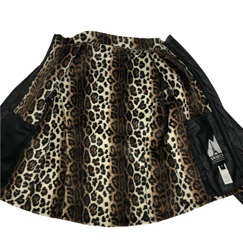 Skea Vail Colorado Vegan Leather Jacket Animal Print Faux Fur Trim Womens 4 LkNw - Picture 6 of 8
